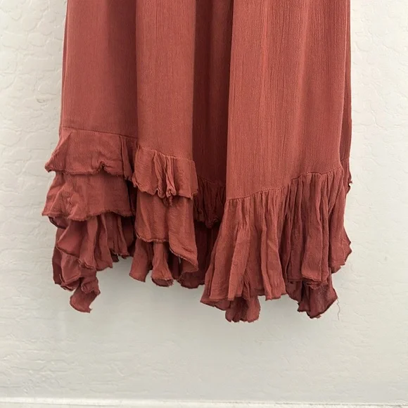 FREE PEOPLE Adella Lace Bralette Crinkle Lined Maxi Dress in Copper Brown Sz S. - Picture 13 of 16